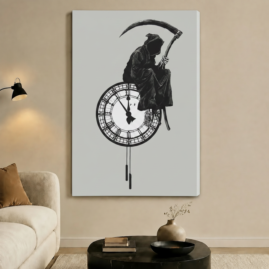 Grim Reaper Clock Dark Philosophy Canvas Wall Art