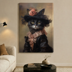 Victorian Black Cat Rose Hat Portrait Canvas Wall Art