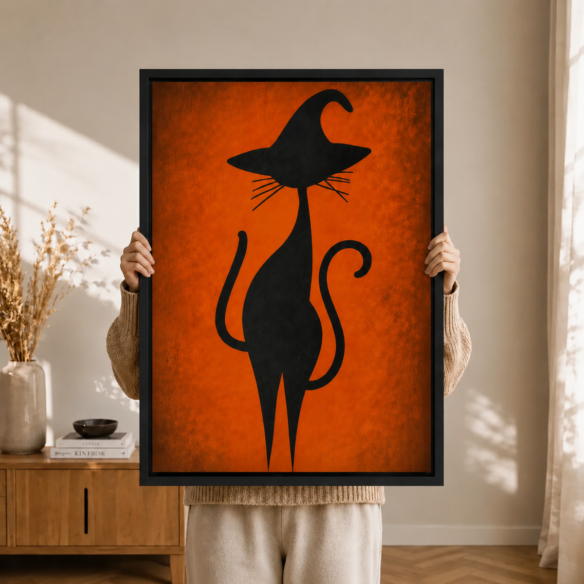 High-End Retro Witch Cat Canvas Art