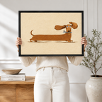 Cute Dachshund with Bone Retro Illustration Canvas Art