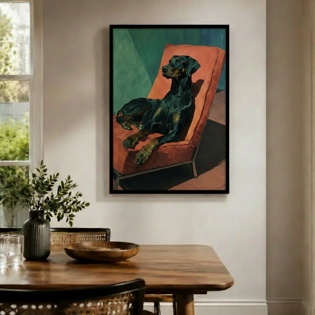 Doberman Lounge Retro Chair Canvas Wall Art
