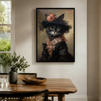 Victorian Black Cat Rose Hat Portrait Canvas Wall Art