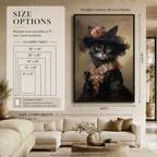 Victorian Black Cat Rose Hat Portrait Canvas Wall Art