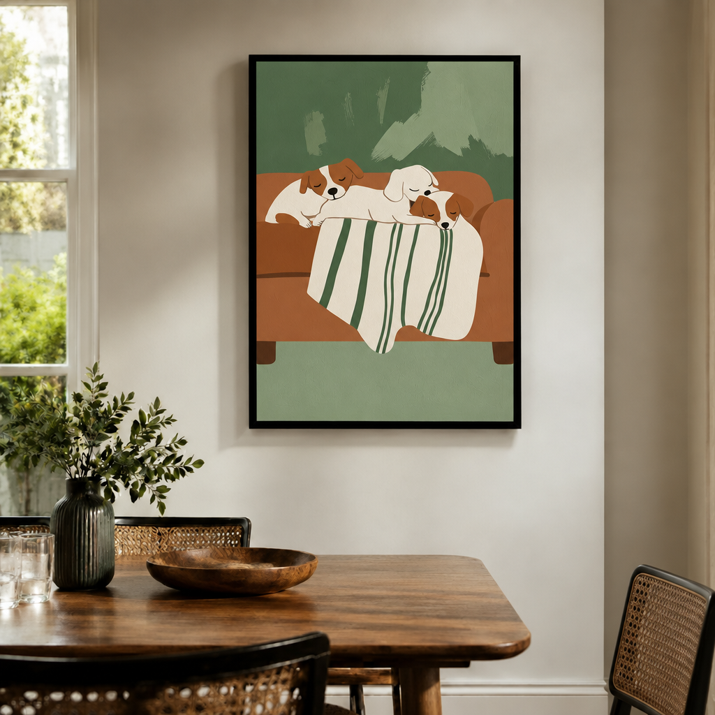 Three Puppies Napping Minimalist Canvas Art