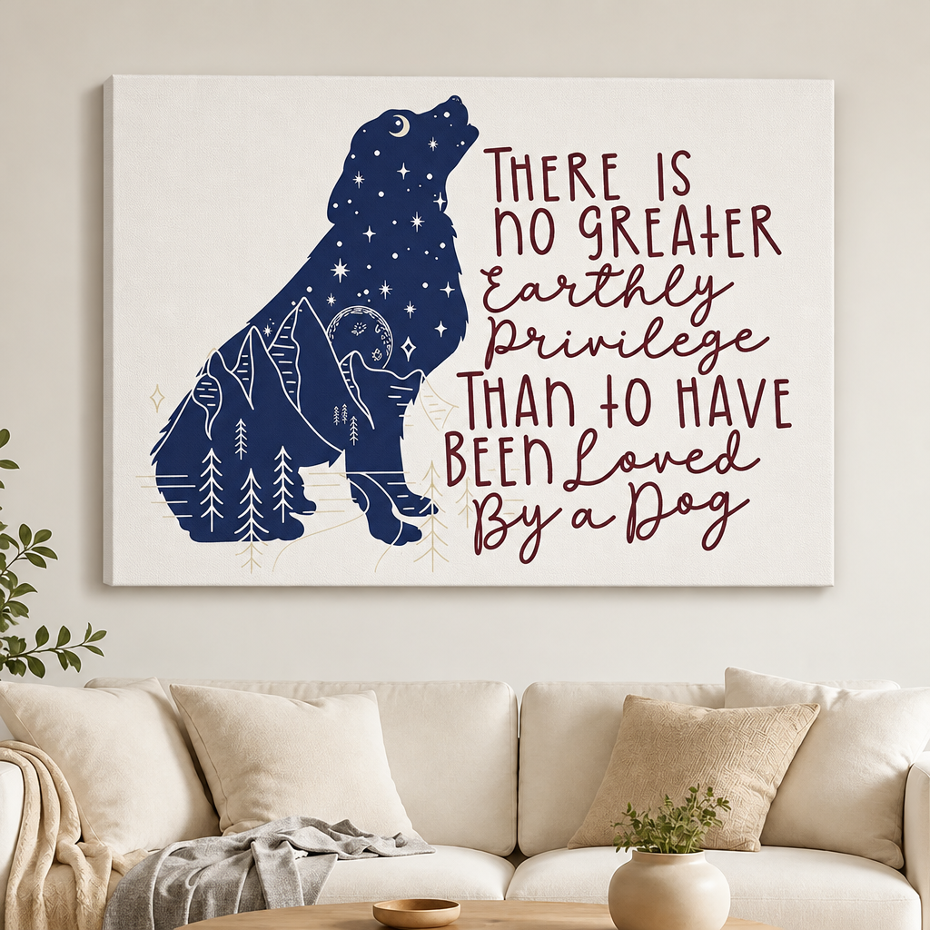 Loved By a Dog Celestial Quote Canvas Art
