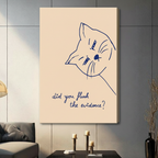 Funny cat quote canvas wrap print on dark wall, frameless blue line art wall decor for cat lovers