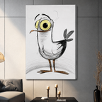 Funny cartoon bird canvas print without frame in contemporary living room, charcoal sketch illustration wall decor