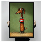 Funny Dachshund Holding Gift Canvas Wall Art